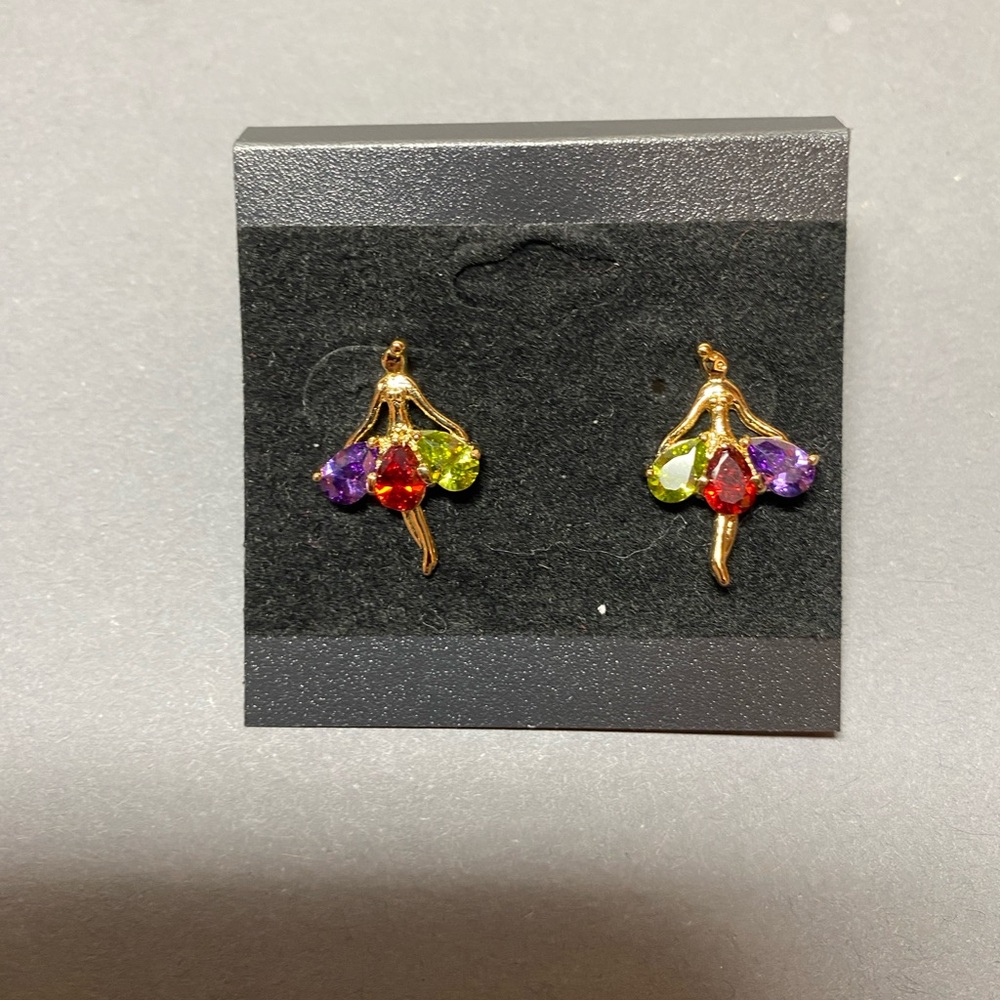 Gold rhinestone ballerina earrings